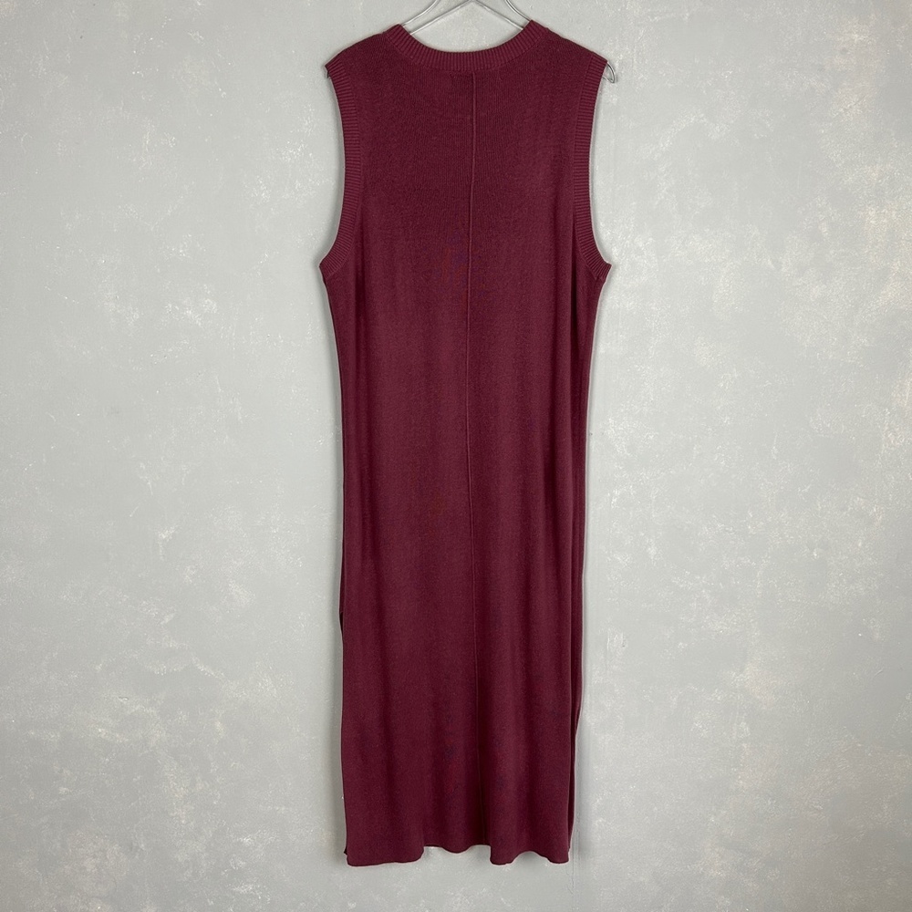 Free People beach size L sleeveless ribbed maxi dress pink side slit crewneck - Picture 6 of 10